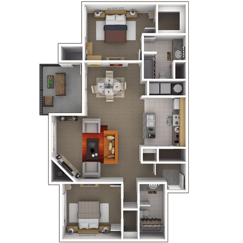 Floor plan for 2 beds, 2 baths, 1050 sqft